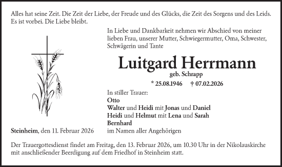 Traueranzeige von Luitgard Herrmann von SÜDWEST PRESSE Ausgabe Ulm/Neu-Ulm/Ehingen/Neu-Ulmer Zeitung