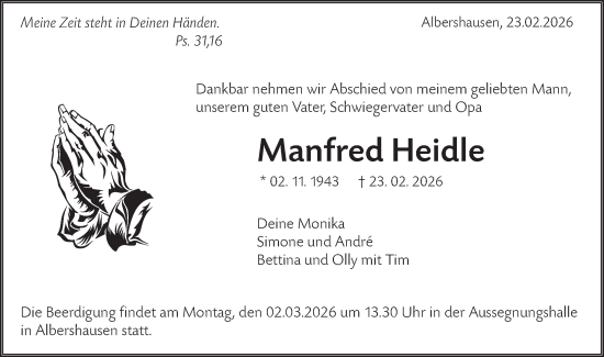 Traueranzeige von Manfred Heidle von NWZ Neue Württembergische Zeitung