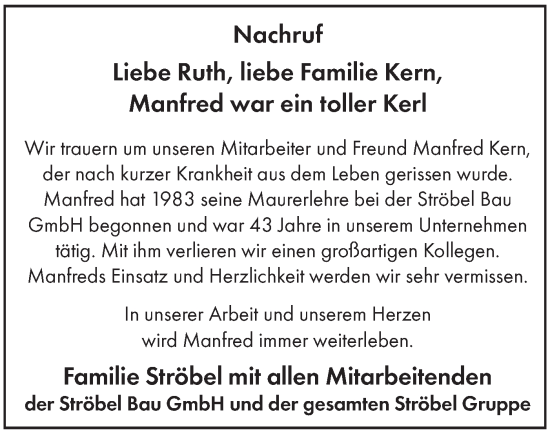 Traueranzeige von Manfred Kern von Hohenloher Tagblatt
