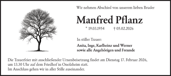 Traueranzeige von Manfred Pflanz von Hohenloher Tagblatt