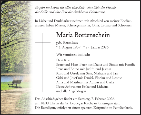 Traueranzeige von Maria Bottenschein von Ehinger Tagblatt