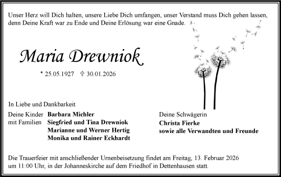 Traueranzeige von Maria Drewniok von Schwäbische Tagblatt