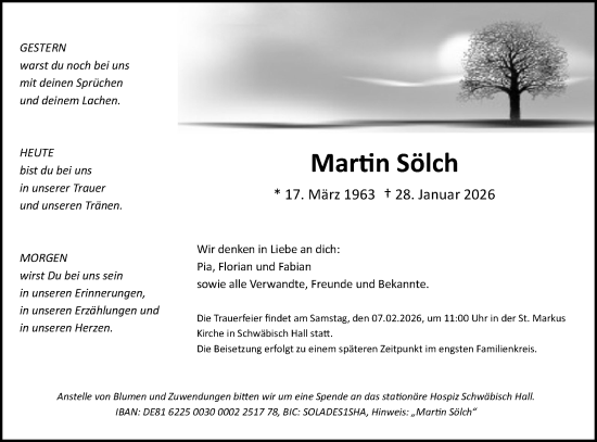 Traueranzeige von Martin Sölch von Haller Tagblatt