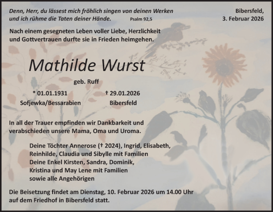 Traueranzeige von Mathilde Wurst von Haller Tagblatt