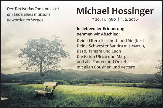 Traueranzeige von Michael Hossinger von Alb-Bote/Metzinger-Uracher Volksblatt