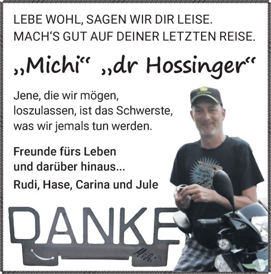 Traueranzeige von Michi Hossinger von Alb-Bote/Metzinger-Uracher Volksblatt