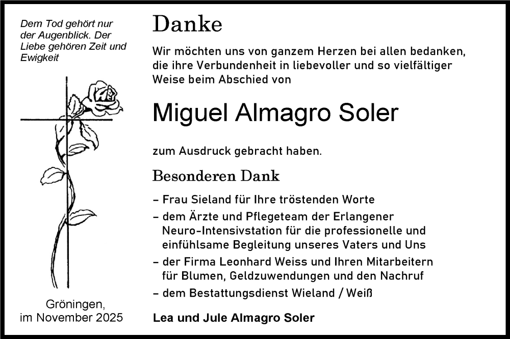  Traueranzeige für Miguel Almagro Soler vom 04.02.2026 aus Hohenloher Tagblatt