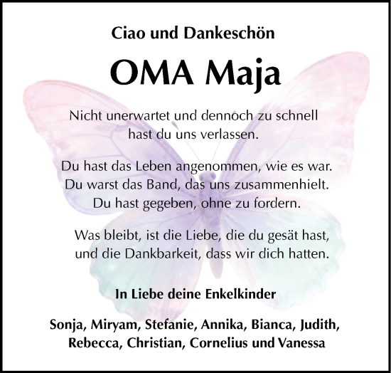 Traueranzeige von Oma Maja  von Schwäbische Tagblatt