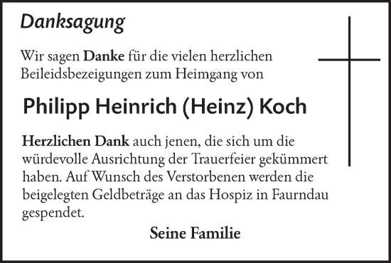 Traueranzeige von Philipp Heinrich Koch von NWZ Neue Württembergische Zeitung