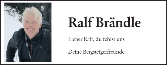 Traueranzeige von Ralf Brändle von SÜDWEST PRESSE Ausgabe Ulm/Neu-Ulm/Ehingen