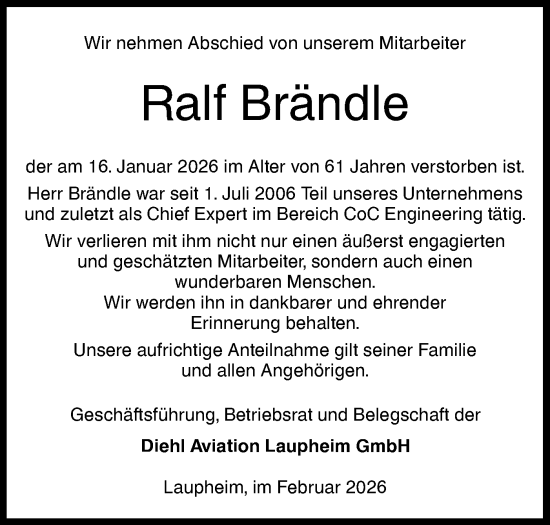 Traueranzeige von Ralf Brändle von SÜDWEST PRESSE Ausgabe Ulm/Neu-Ulm/Ehingen/SÜDWEST PRESSE Ausgabe Ulm/Neu-Ulm/Ehingen