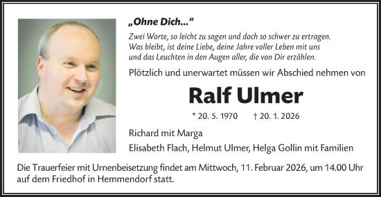 Traueranzeige von Ralf Ulmer von Schwäbische Tagblatt