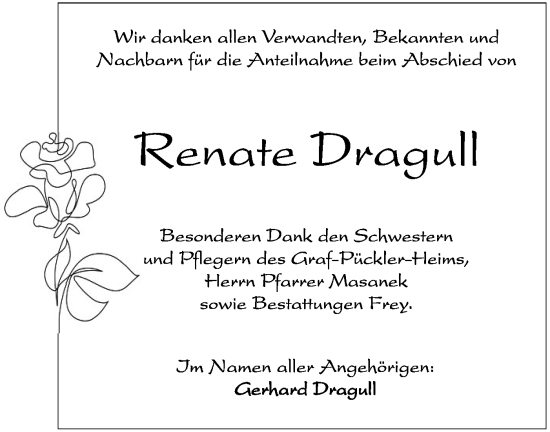 Traueranzeige von Renate Dragull von Rundschau Gaildorf