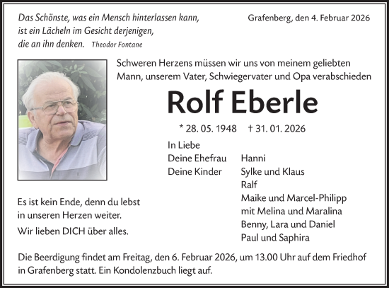 Traueranzeige von Rolf Eberle von Alb-Bote/Metzinger-Uracher Volksblatt