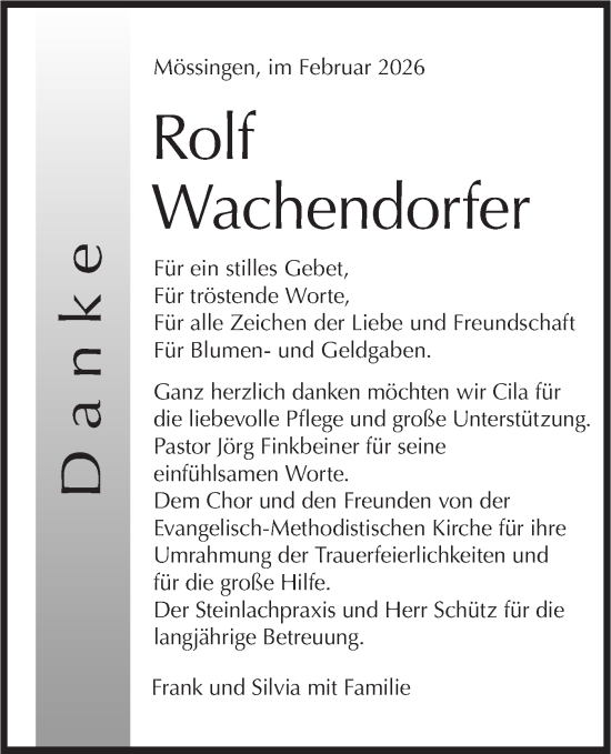 Traueranzeige von Rolf Wachendorfer von Schwäbische Tagblatt