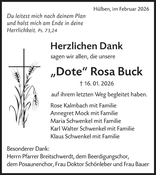 Traueranzeige von Rosa Buck von Alb-Bote/Metzinger-Uracher Volksblatt