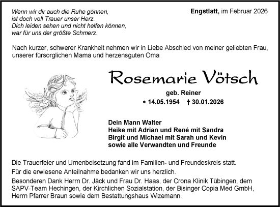 Traueranzeige von Rosemarie Vötsch von SÜDWEST PRESSE Zollernalbkreis