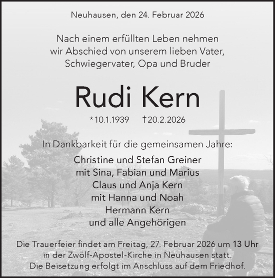 Traueranzeige von Rudi Kern von Alb-Bote/Metzinger-Uracher Volksblatt