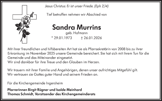 Traueranzeige von Sandra Murrins von Hohenloher Tagblatt
