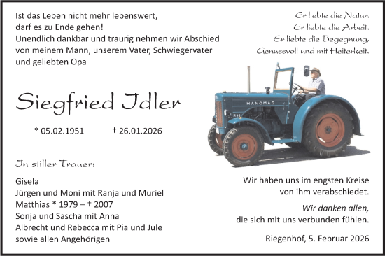 Traueranzeige von Siegfried Idler von Haller Tagblatt