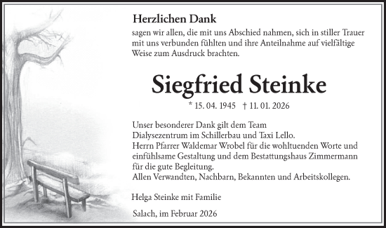 Traueranzeige von Siegfried Steinke von NWZ Neue Württembergische Zeitung
