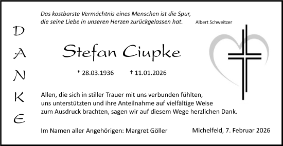 Traueranzeige von Stefan Ciupke von Haller Tagblatt