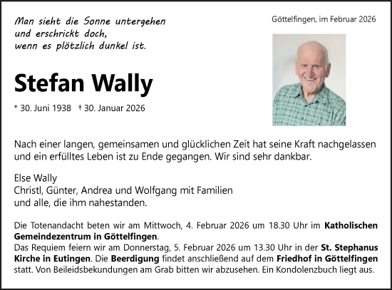 Traueranzeige von Stefan Wally von Neckar-Chronik