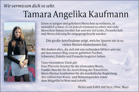 Traueranzeige von Tamara Angelika Kaufmann von Geislinger Zeitung