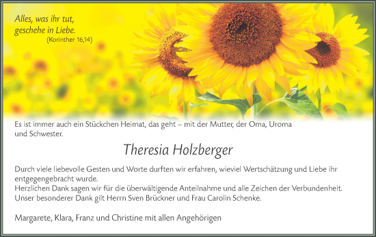Traueranzeige von Theresia Holzberger von Rundschau Gaildorf