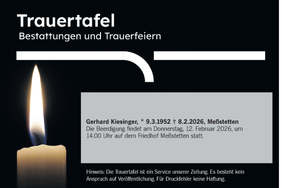 Traueranzeige von Totentafel vom 11.02.2026 von SÜDWEST PRESSE Zollernalbkreis