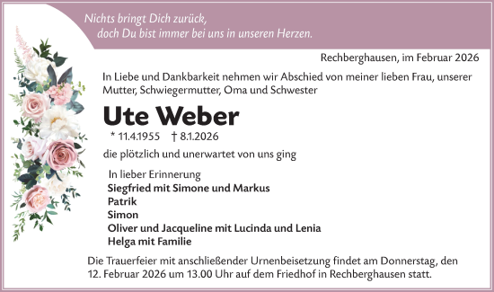 Traueranzeige von Ute Weber von NWZ Neue Württembergische Zeitung