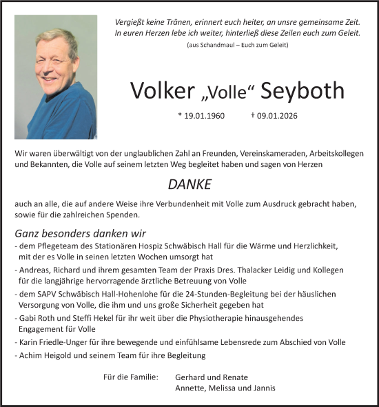 Traueranzeige von Volker Seyboth von Haller Tagblatt