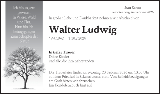 Traueranzeige von Walter Ludwig von Hohenloher Tagblatt