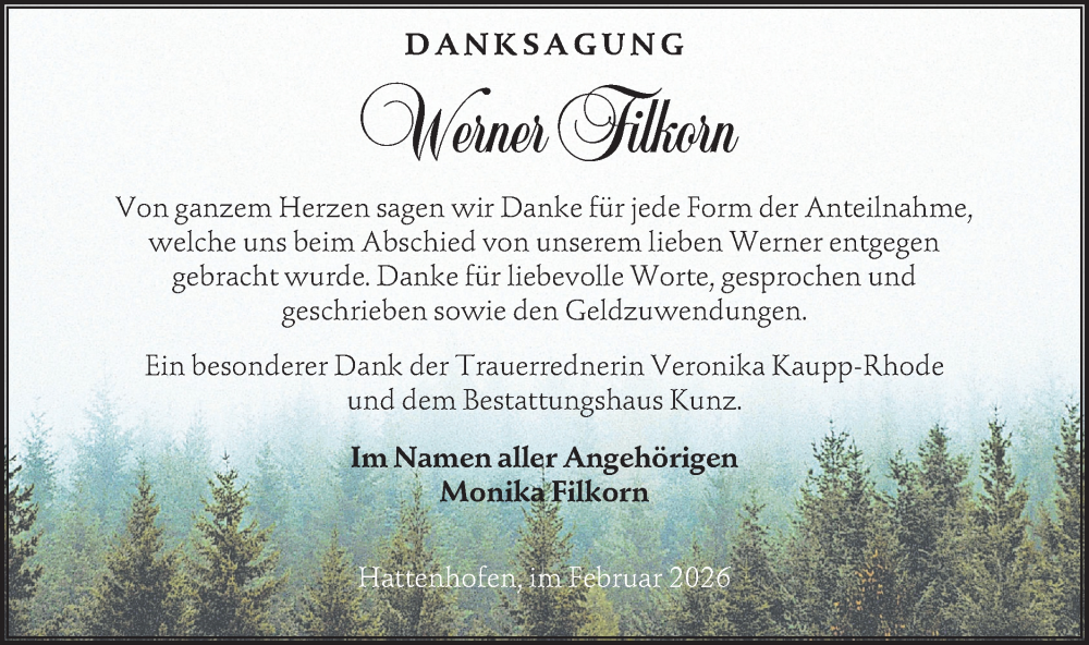  Traueranzeige für Werner Filkorn vom 07.02.2026 aus NWZ Neue Württembergische Zeitung