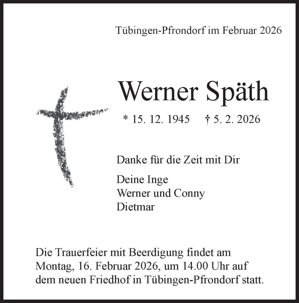  Traueranzeige für Werner Späth vom 11.02.2026 aus Schwäbische Tagblatt