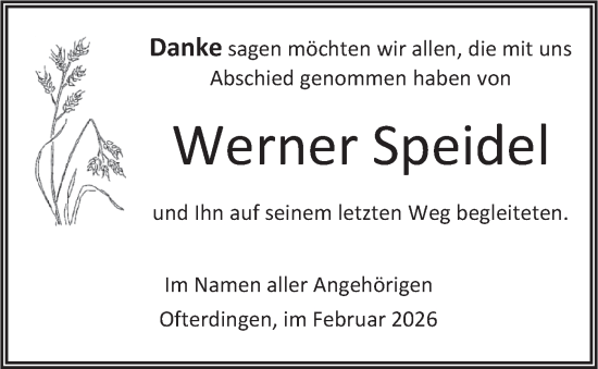 Traueranzeige von Werner Speidel von Schwäbische Tagblatt