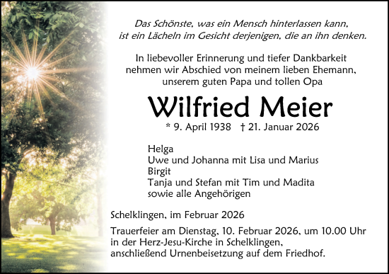 Traueranzeige von Wilfried Meier von Ehinger Tagblatt