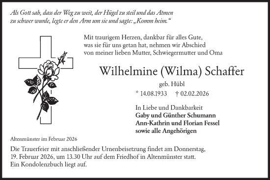 Traueranzeige von Wilhelmine Schaffer von Hohenloher Tagblatt