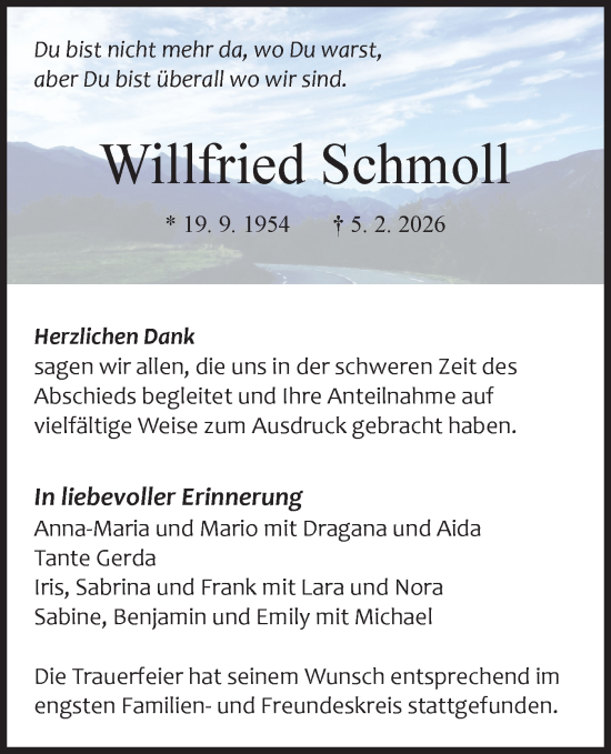 Traueranzeige von Willfried Schmoll von Schwäbische Tagblatt