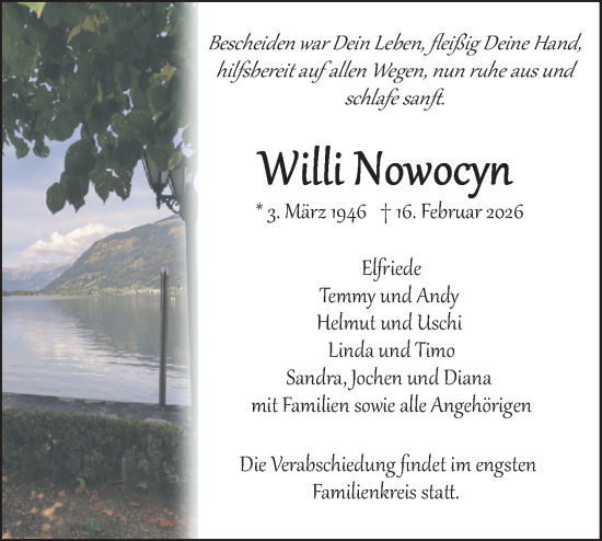 Traueranzeige von Willi Nowocyn von Ehinger Tagblatt