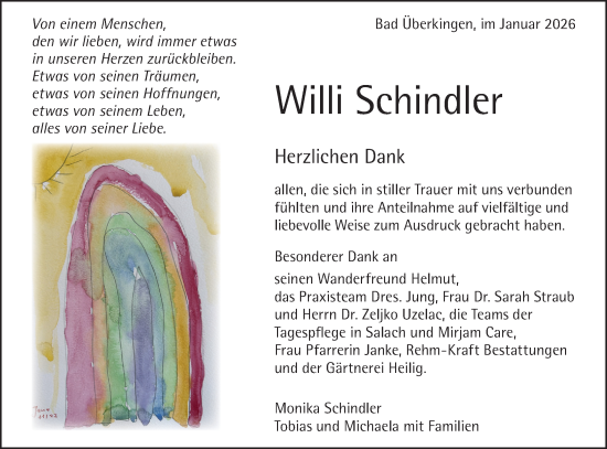 Traueranzeige von Willi Schindler von Geislinger Zeitung
