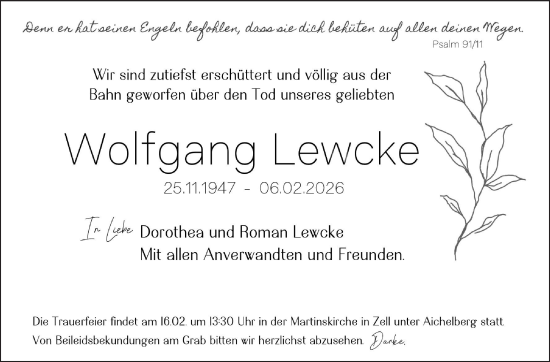 Traueranzeige von Wolfgang Lewcke von NWZ Neue Württembergische Zeitung