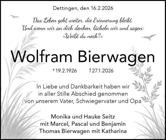 Traueranzeige von Wolfram Bierwagen von Alb-Bote/Metzinger-Uracher Volksblatt