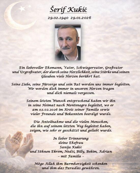 Traueranzeige von Šerif Kukic von Ehinger Tagblatt